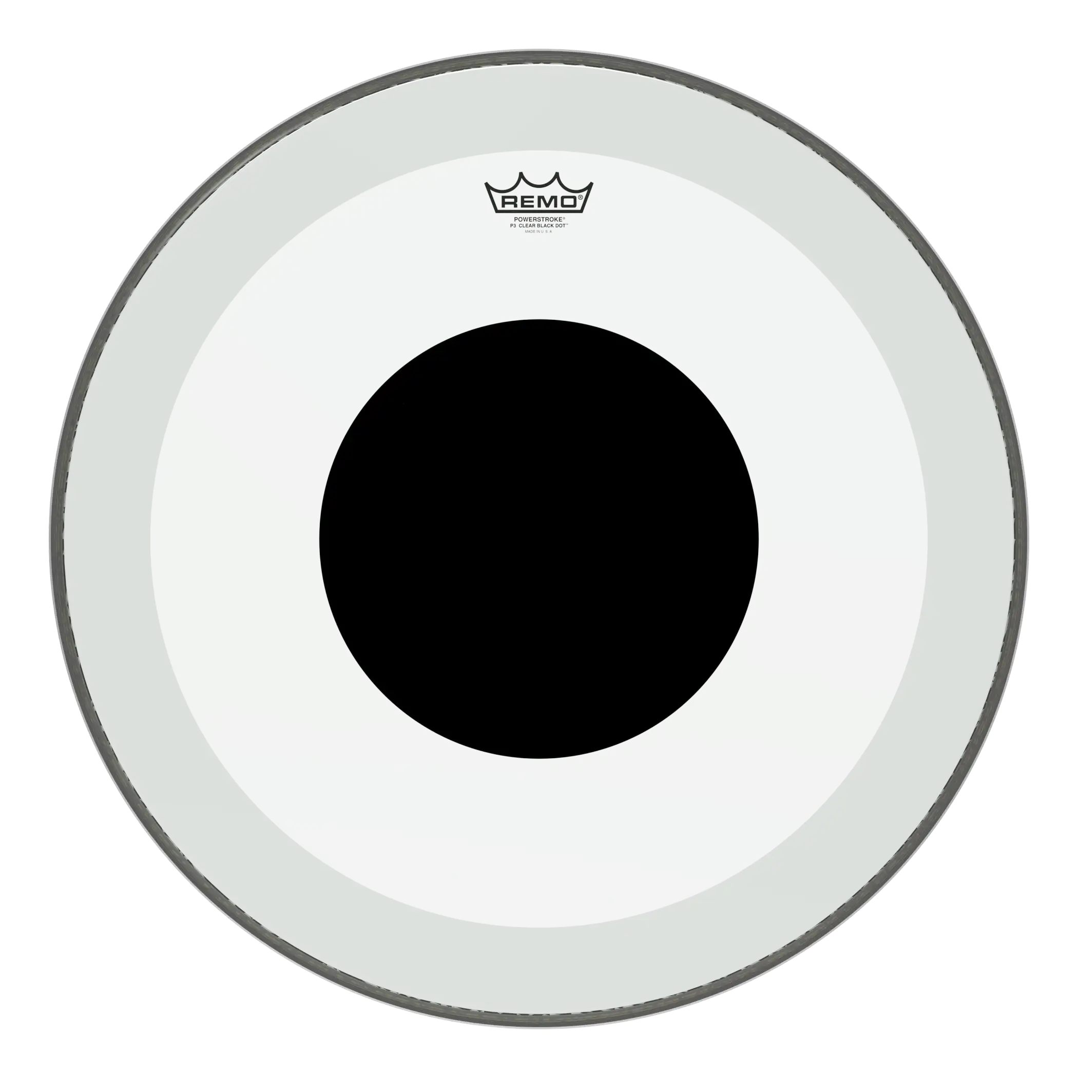 Remo Bass, Powerstroke 3, Clear, 22 Diameter, No Stripe, Top Black Dot