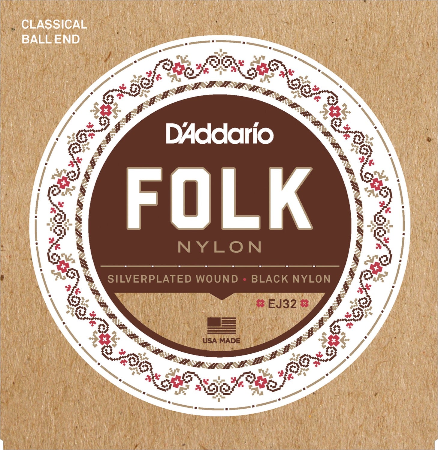 DADDARIO FRETTED EJ32 Strängset Classic Folk Silver/Blk Nylon Ball End