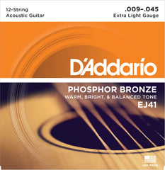 Daddario Ej41 String Set Western Phosphor Bronze 12-String 009-045