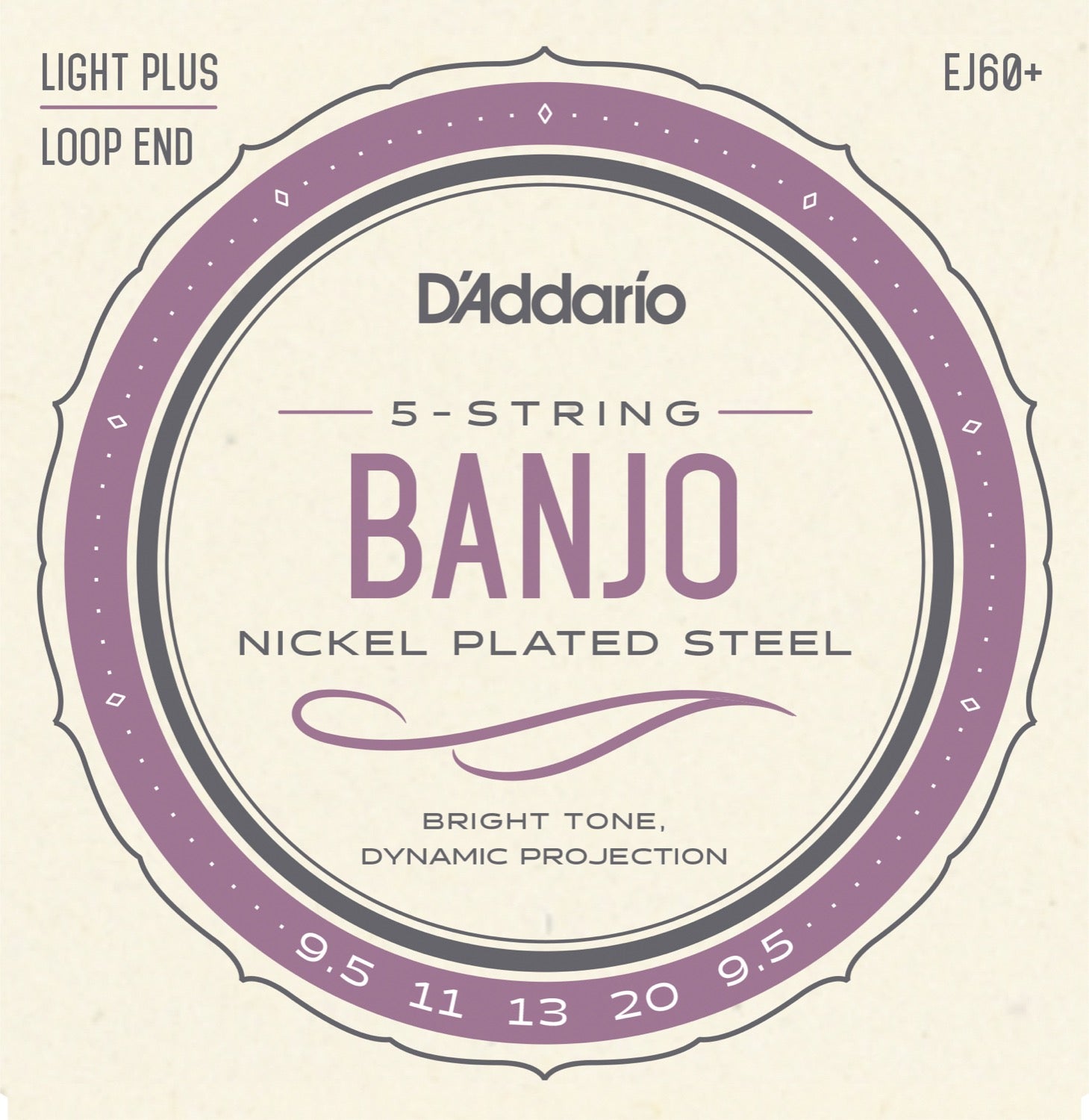 DADDARIO FRETTED EJ60+ Strängset 5-str. Banjo Nickel 0095-020 Light Plus
