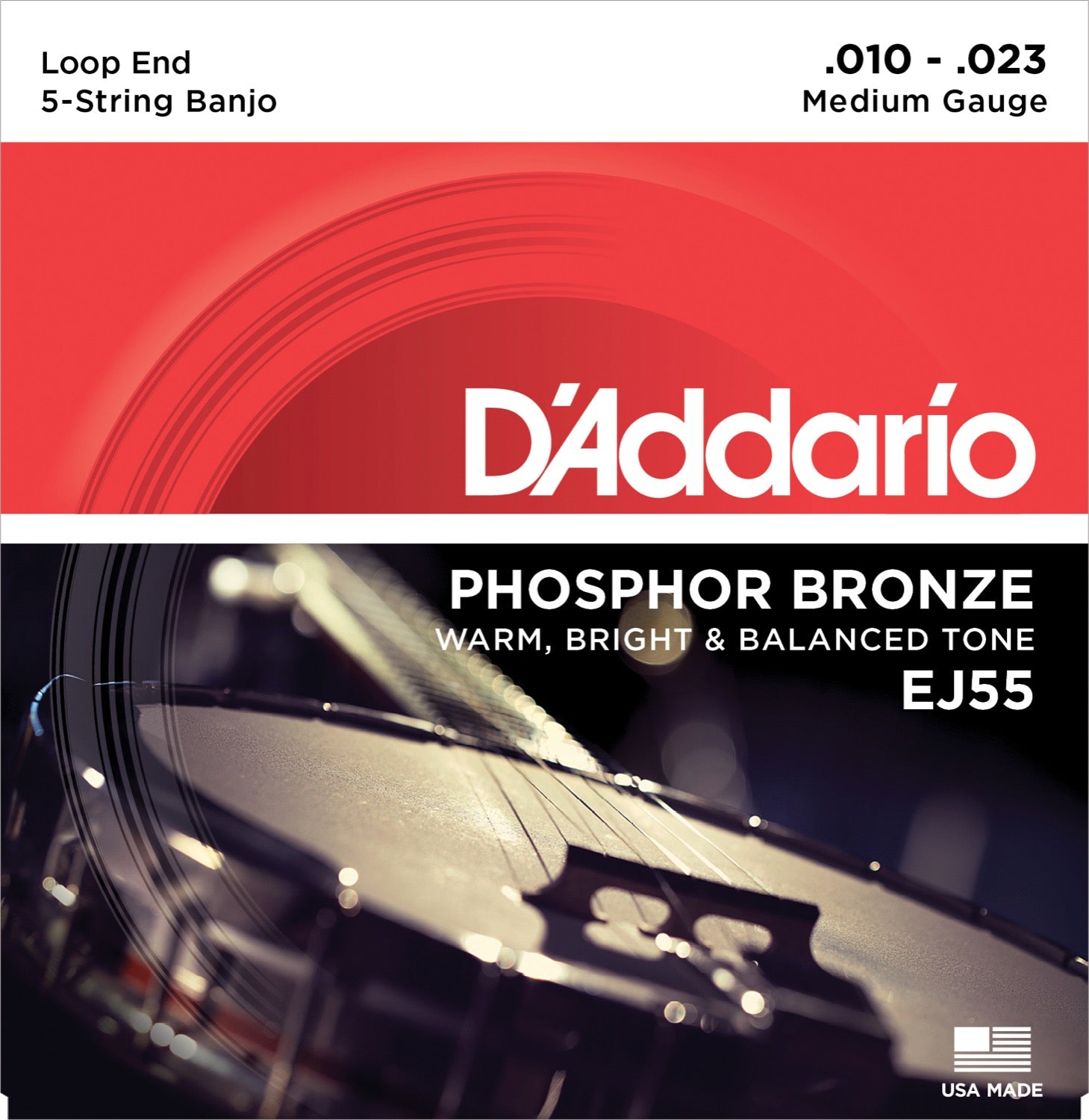 DADDARIO FRETTED EJ55 Strängset 5-str. Banjo Phosphor Bronze 010-023 Medium