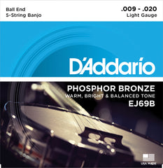 Daddario Ej69B String Set 5-Str. Banjo Ball End Phosphor Bronze 009-020 Light