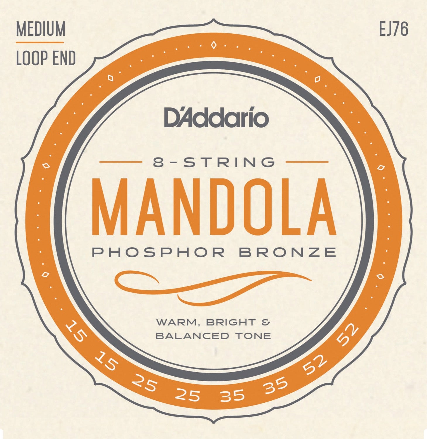 DADDARIO FRETTED EJ76 Strängset Mandola Phosphor Bronze 015-052 Medium