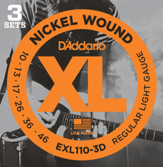 Daddario Exl110-3D Strängset Elgitarr Nickel Wound 010 -046 (3-Pack)