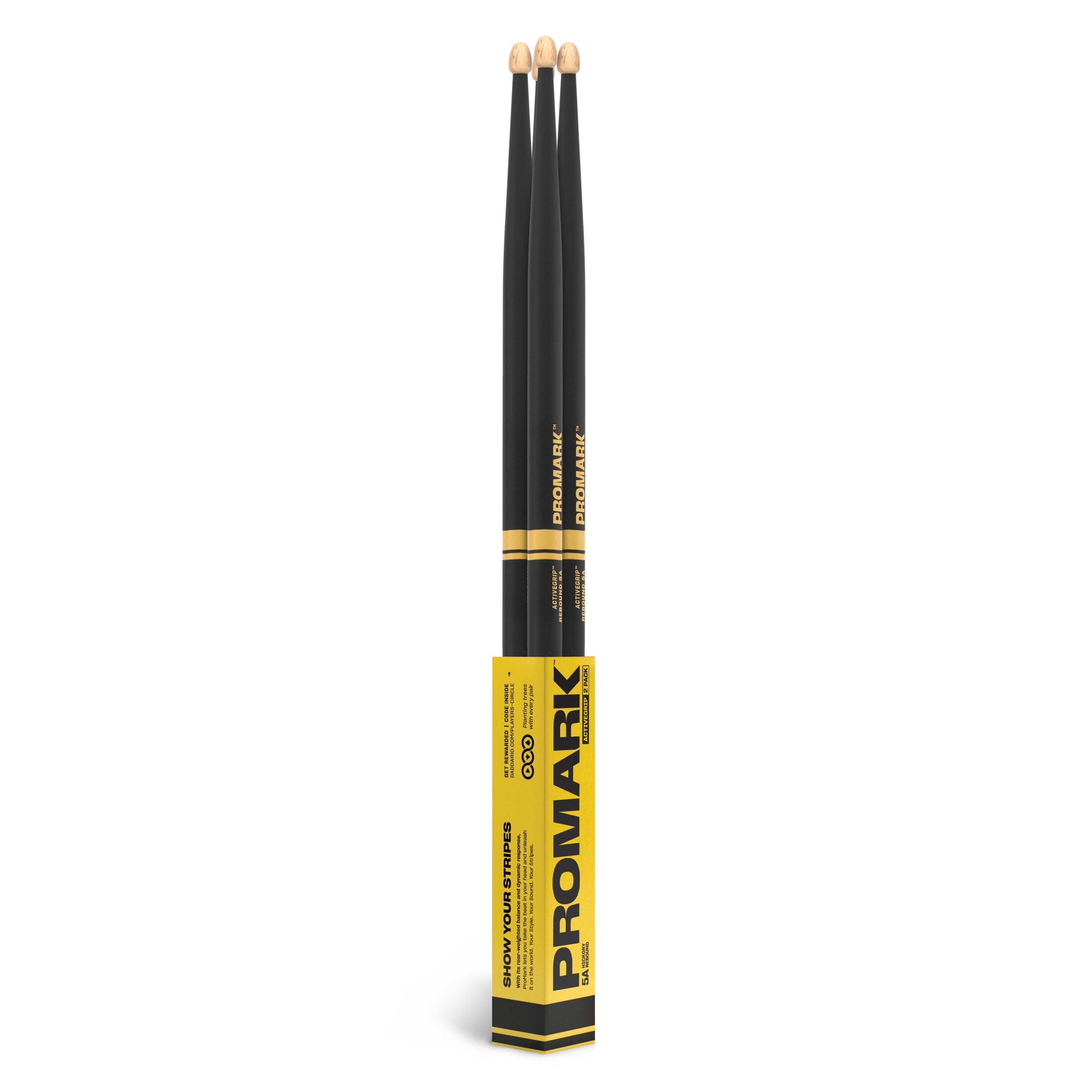 PROMARK R5AAG-2P Rebound 5A, 2-pack, ActiveGrip Hickory, Acorn tip