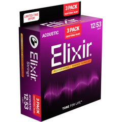 Elixir Phosphor Nanoweb Acoustic Strings 3 Pack, 12-53 16052