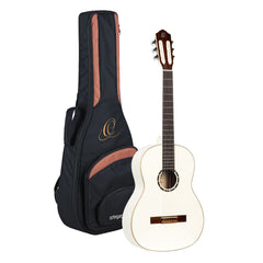 Ortega R121Snwh Classical Guitar 4/4 Size, Slim Neck, Gloss White Ink Bag