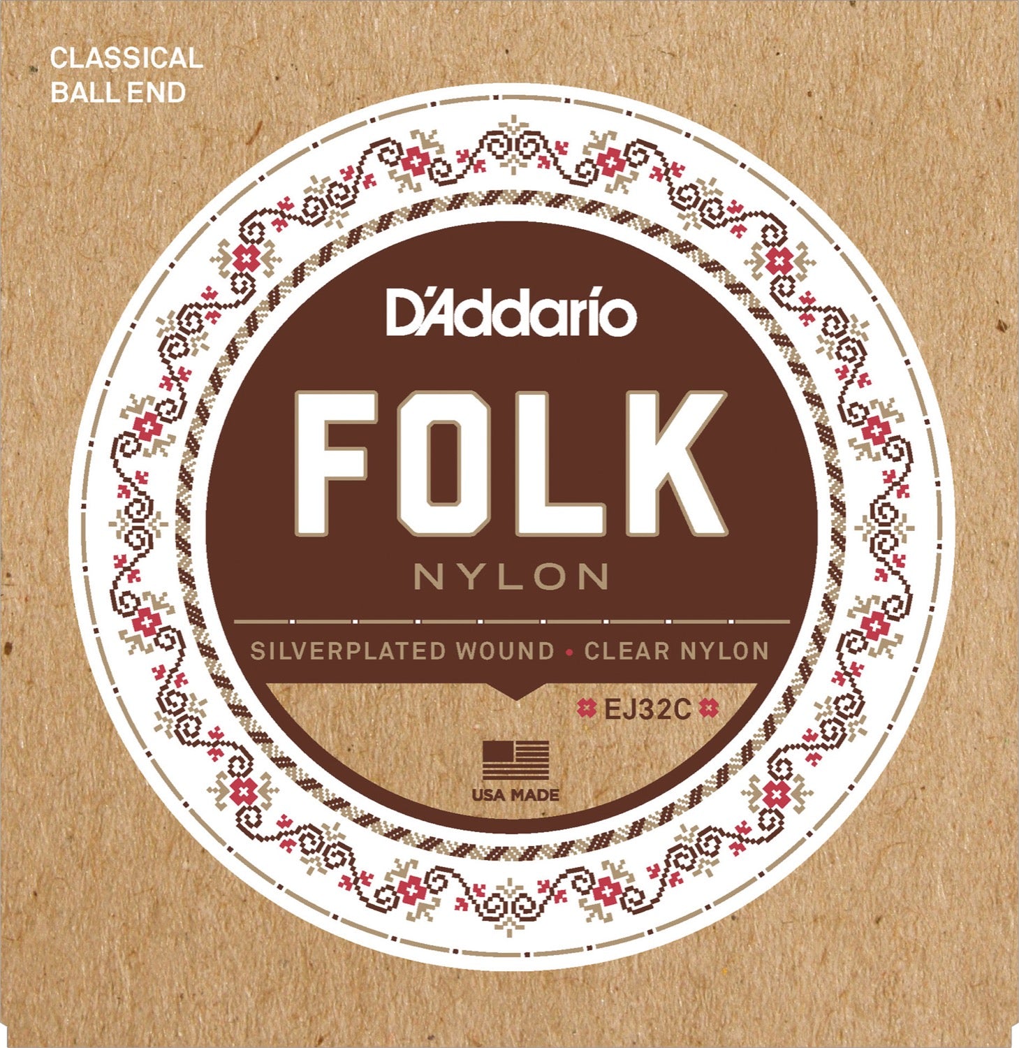 DADDARIO FRETTED EJ32C Strängset Classic Folk Nylon m.kula