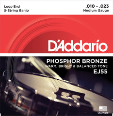 DADDARIO FRETTED EJ55 Strängset 5-str. Banjo Phosphor Bronze 010-023 Medium