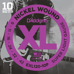 Daddario Exl120-10P Strängset Elgitarr Nickel Wound Propack 009 -042 (10-Pack)