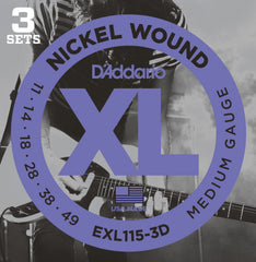 Daddario Exl115-3D Electric Guitar String Set Nickel Wound 011 -049 (3-Pack)