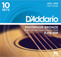DADDARIO FRETTED EJ16-10P Strängset Western Phosphor Bronze Propack 012 -053 (10-pack)