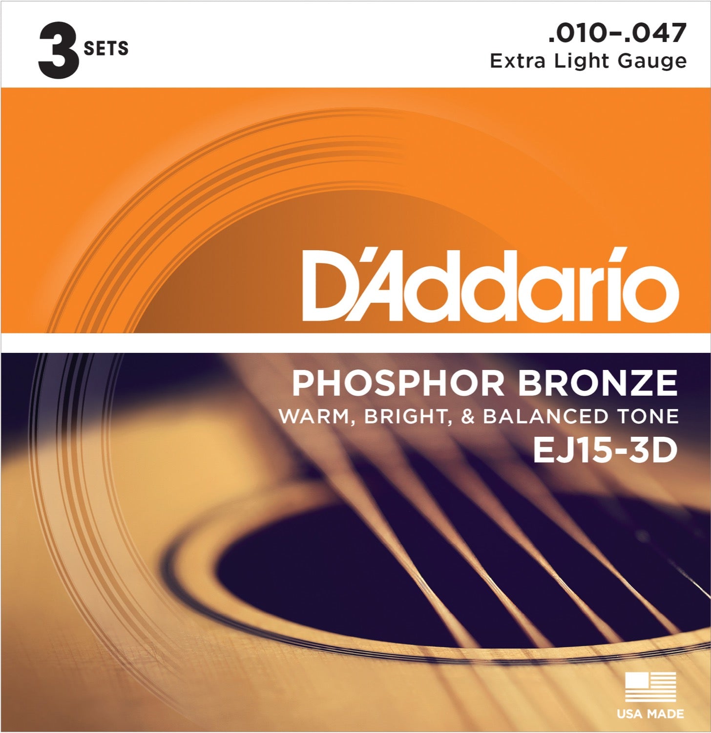 DADDARIO FRETTED EJ15-3D Strängset Western Phosphor Bronze 010 - 047 (3-pack)